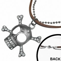 Collier en alliage de biker en cuir avec maillons de balle militaire en alliage fantaisie de pirate de crâne en w / strass