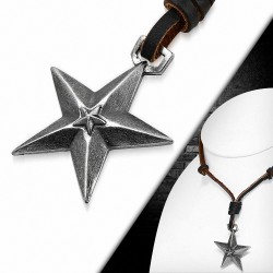 Collier réglable en cuir marron en alliage  avec double étoile scintillante