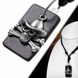 Collier ajustable en cuir avec breloque en alliage fantaisie Pirate Skull Crossbones