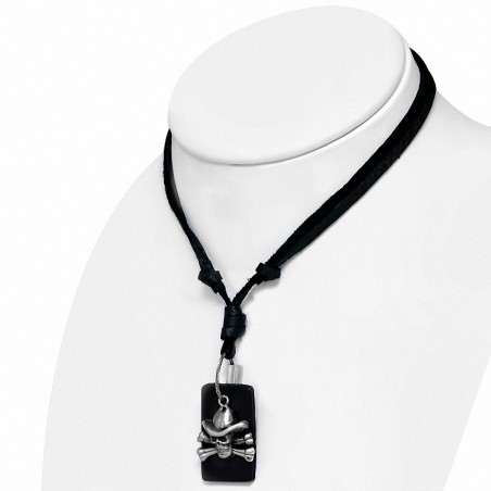 Collier ajustable en cuir avec breloque en alliage fantaisie Pirate Skull Crossbones