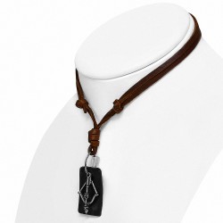 Alliage Criss-Cross Bow Arrow Arrow Tag Charm Collier en cuir brun réglable