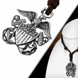 Collier en cuir réglable en alliage  en forme d'ancre d'ailes d'aigle marin