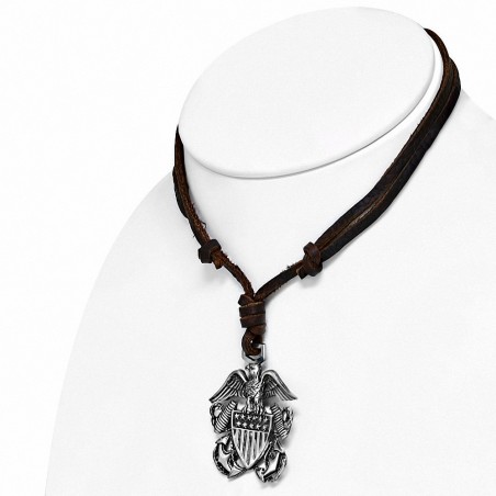 Collier en cuir réglable en alliage  en forme d'ancre d'ailes d'aigle marin