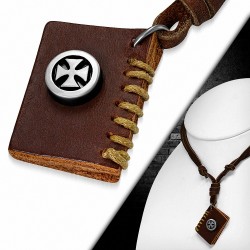 Collier en cuir marron ajustable avec pendentif en Alliage et alliage  croix