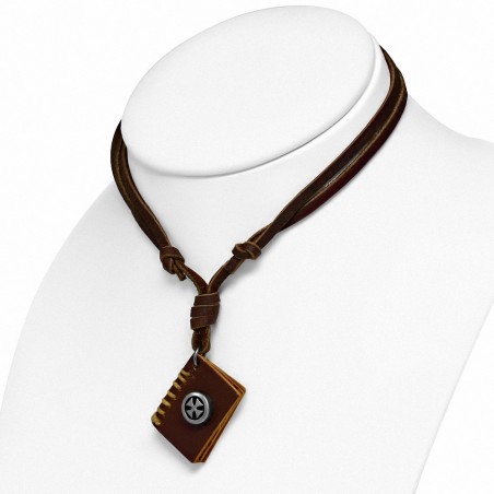 Collier en cuir marron ajustable avec pendentif en Alliage et alliage  croix
