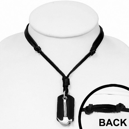 Collier réglable en cuir noir avec breloque en Alliage 2 tons  outil de marteau