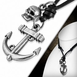 Collier de motard en cuir réglable en alliage  en forme de ancre avec charm marin