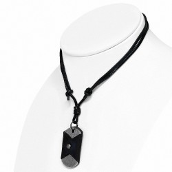 Collier ajustable en cuir noir avec pendentif en alliage plaque enrobée de cuir noir
