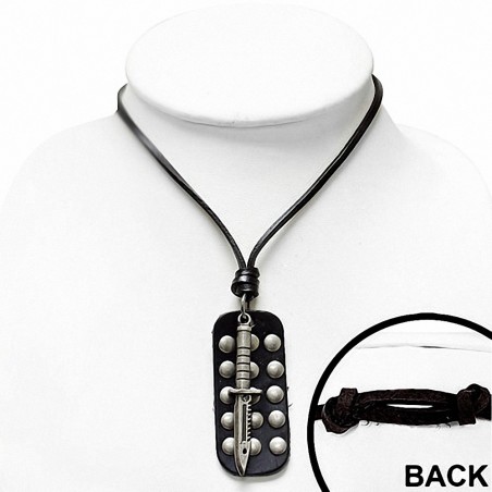 Collier en cuir noir ajustable avec breloque 2 pièces en alliage fantaisie