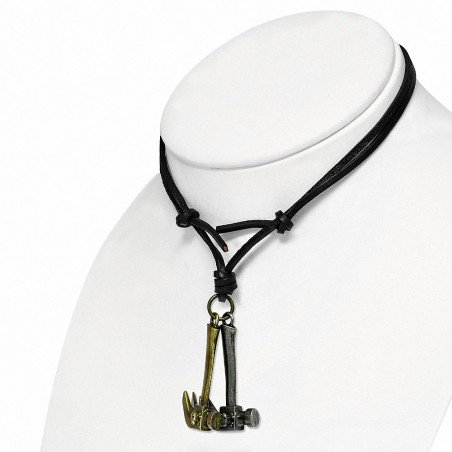 Collier de motard en cuir noir en alliage fantaisie avec motif de tête de mort pirate en forme de tête de pirate en cuir noir