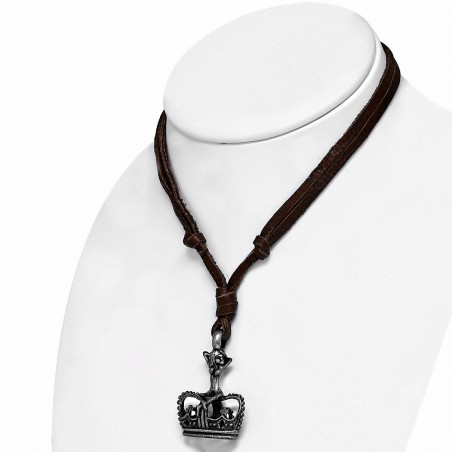 Alliage Sexy Lady Royal Princess Crown Charm collier en cuir réglable