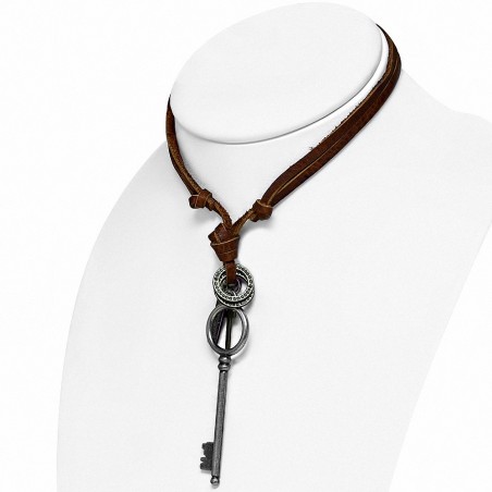 Alliage de clé de collier de collier réglable en cuir charm de bague en croix