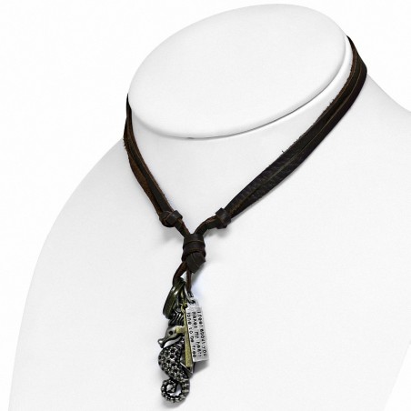 Collier en cuir réglable en Alliage Seahorse Cross Ring Charm