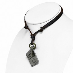 Alliage Costume de carte à jouer Poker Cross Ring Tag Charm Collier en cuir marron réglable