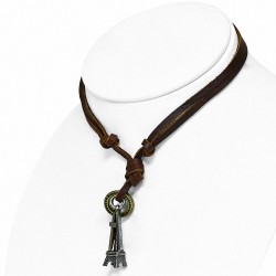 Alliage alliage tour croix eiffel tag charm réglable en cuir brun collier