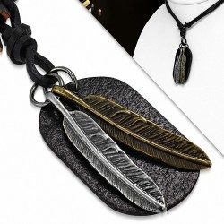 Collier pendentif en alliage de cuir noir réglable  en alliage de plumes