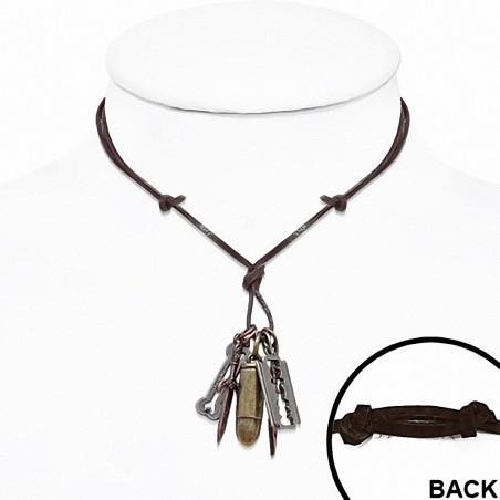 Alliage balle lame de rasoir couteau charm collier en cuir réglable en cuir