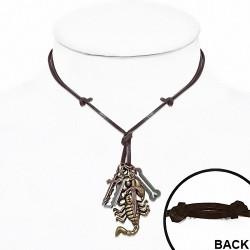 Alliage lame de rasoir lame de rasoir couteau croix charm réglable collier en cuir