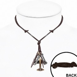 Alliage pirate crâne os croisés avion lame de rasoir clé couteau charm collier en cuir réglable