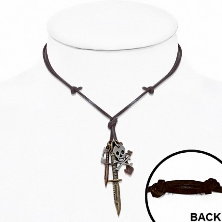 Collier en cuir réglable en alliage  en forme de pirate de crâne de pirate