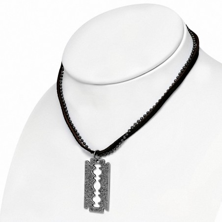 Alliage lame de rasoir charm lien en cuir chaîne collier