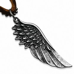 Alliage 2-ton aile charm boule militaire lien chaîne brun collier en cuir véritable