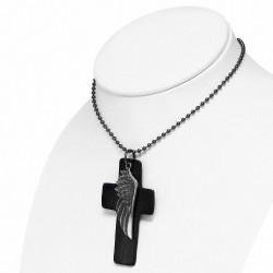 Alliage aile d'aile en cuir noir croix charm militaire lien chaîne collier