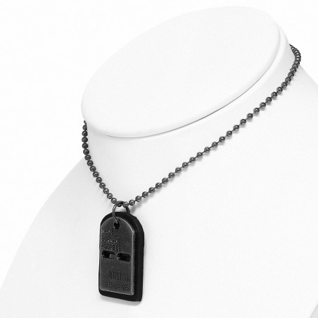 Alliage Nom Barcode Black Leather Tag Charm Collier de lien de boule militaire chaîne