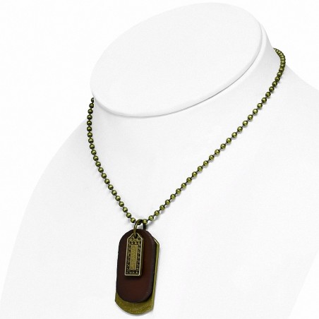 Alliage en cuir gravable Tag Charm collier de chaîne de lien militaire