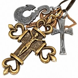 Alliage amour ciseaux crucifix coeur croix charm réglable en cuir noir collier