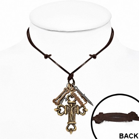 Alliage lame de rasoir clé clé couteau crucifix coeur croix charm réglable en cuir noir collier