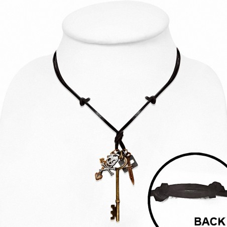 Alliage couteau pirate crâne os croisés squelette clé croix charm réglable en cuir noir collier