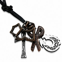 Collier en cuir noir ajustable avec breloque croix en Alliage et motif ciseaux