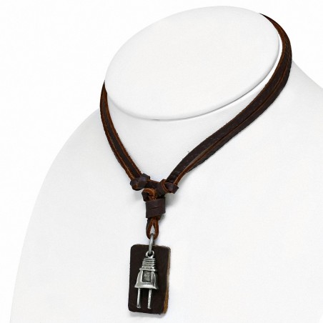 Alliage allume-cigare avec pendentif en cuir marron réglable