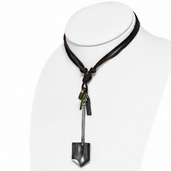 Alliage grande pendentif croix bague tag charm réglable en cuir brun collier