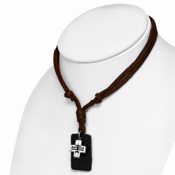 Collier ajustable en cuir marron avec breloque géométrique et alliage fantaisie