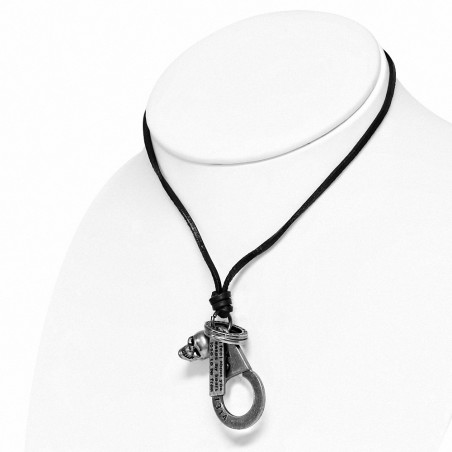 Alliage crâne sexe symbole menotte bague tag charm collier de motard en cuir noir