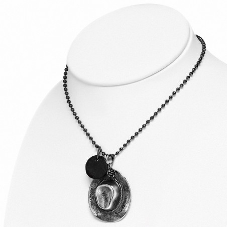 Alliage chapeau de cow-boy en cuir noir cercle charm collier de lien de boule militaire chaîne