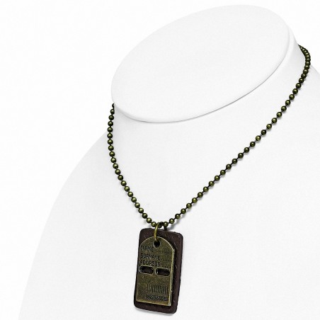 Alliage Nom Barcode Brown Leather Charm Charm Chaîne de maillon de boule militaire