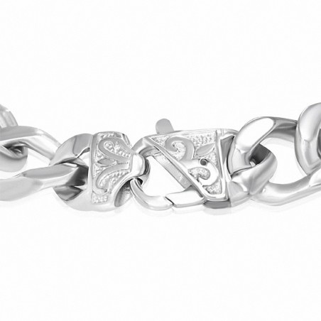 Bracelet à maillons cubains en acier inoxydable de 15 mm avec serrure à fleurs Fleur De Lis