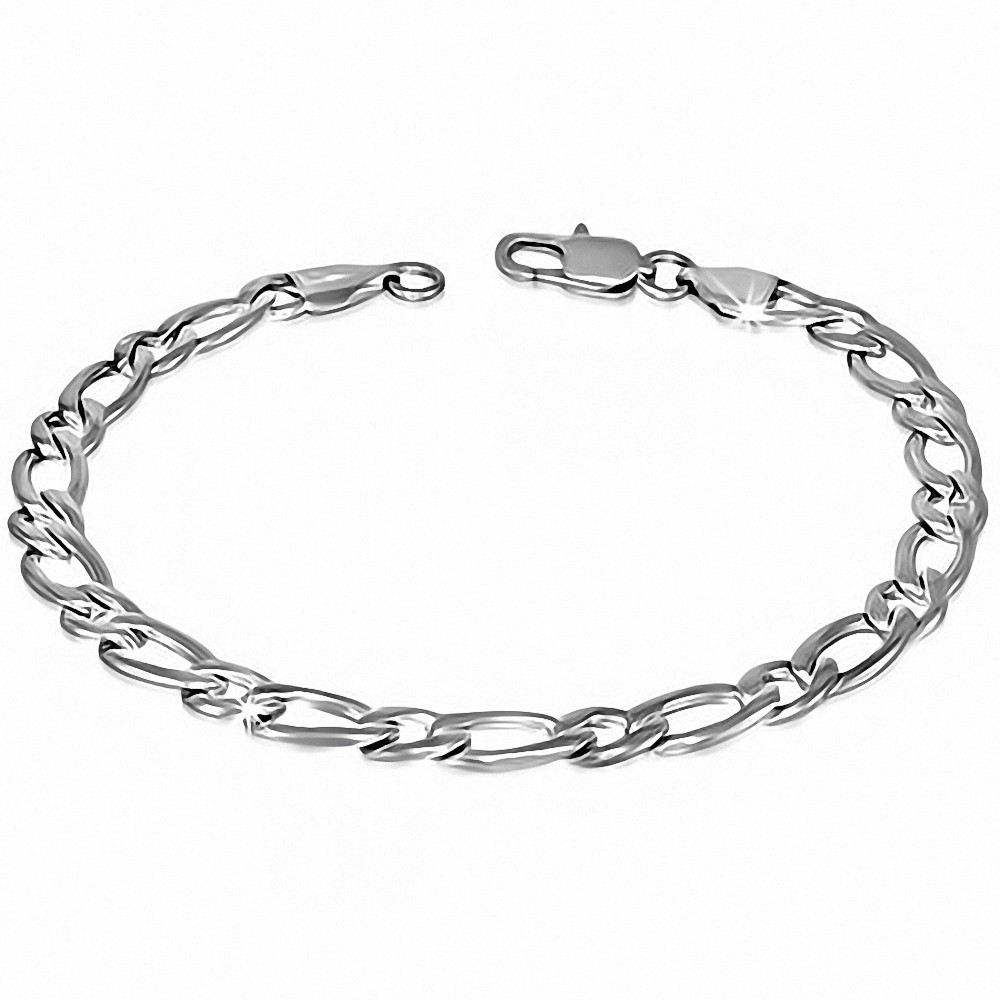 Bracelet à mailles Figaro avec fermoir à mousqueton en acier inoxydable de 6 mm