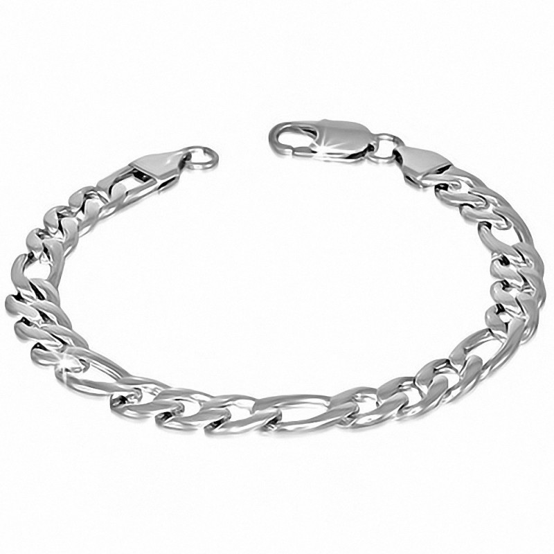 Bracelet à mailles Figaro avec fermoir mousqueton en acier inoxydable de 7 mm en acier inoxydable