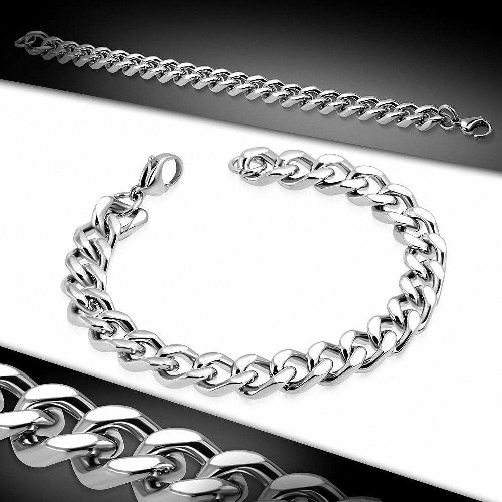 Bracelet maillon cubain à fermoir mousqueton en acier inoxydable de 10 mm