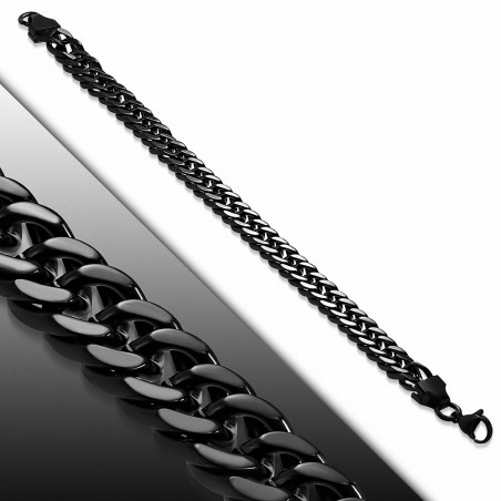 Bracelet à maillons Franco avec fermoir mousqueton en acier inoxydable noir de 9 mm