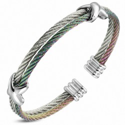 Bracelet en fil torsadé celtique multicolore en acier inoxydable avec embouts en alliage côtelé C