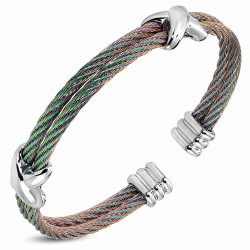 Bracelet en fil torsadé celtique multicolore en acier inoxydable avec embouts en alliage côtelé D