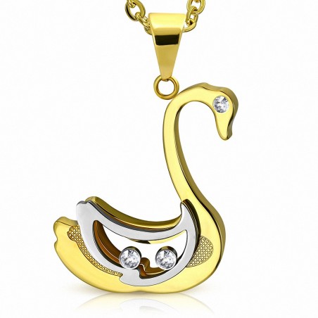 Pendentif amour-beauté Swan à 2 tons en acier inoxydable gemme