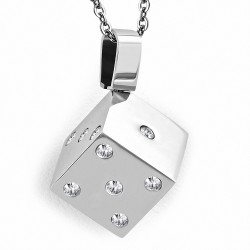 Pendentif à breloques Lucky Dice en acier inoxydable avec sertissage