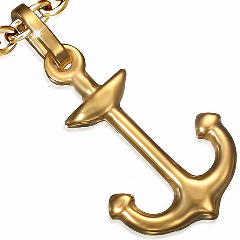 Pendentif Charm Ancre Marine en Acier doré avec Étoile en Acier Inoxydable