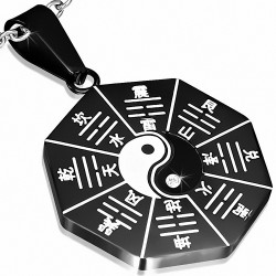 Pendentif à symboles chinois Yin Yang en acier inoxydable noir gemme